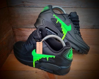 Custom Painted Air Max 90/Sneakers/Shoes/Kicks/Premium/Personalised/Neon Green-Yellow Drip