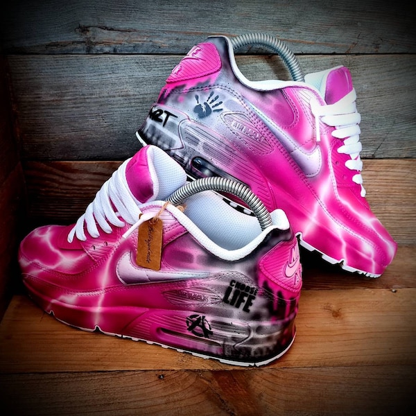 Custom Painted Air Max 90/Sneakers/Shoes/Kicks/Premium/Personalised/Pink Brick Art