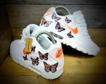Air Max 90 com pintura personalizada/Tênis/Sapatos/Chutes/Premium/Personalizado/Borboleta Laranja