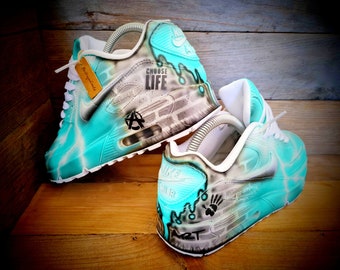 Air Max 90 com pintura personalizada/Tênis/Sapatos/Chutes/Premium/Personalizado/Arte em tijolos aquáticos