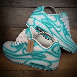 Custom Painted Air Max 90/Sneakers/Shoes/Kicks/Premium/Personalised/Turquoise Cartoon
