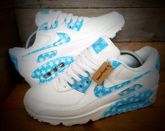 Air Max 90 com pintura personalizada/Tênis/Sapatos/Chutes/Premium/Personalizado/Estrelas azuis claras