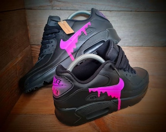 Custom Painted Air Max 90/Sneakers/Shoes/Kicks/Premium/Personalised/Neon Purple-Pink Drip