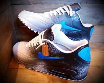 Custom Painted Air Max 90/Sneakers/Shoes/Kicks/Premium/Personalised/Neon Blue Graffiti