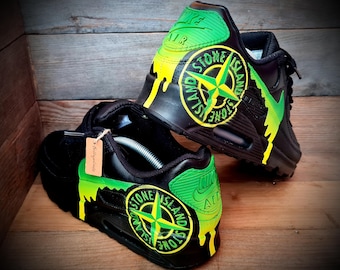 Custom Painted Air Max 90/Sneakers/Shoes/Kicks/Premium/Personalised/S Island (Green/Yellow/Black)