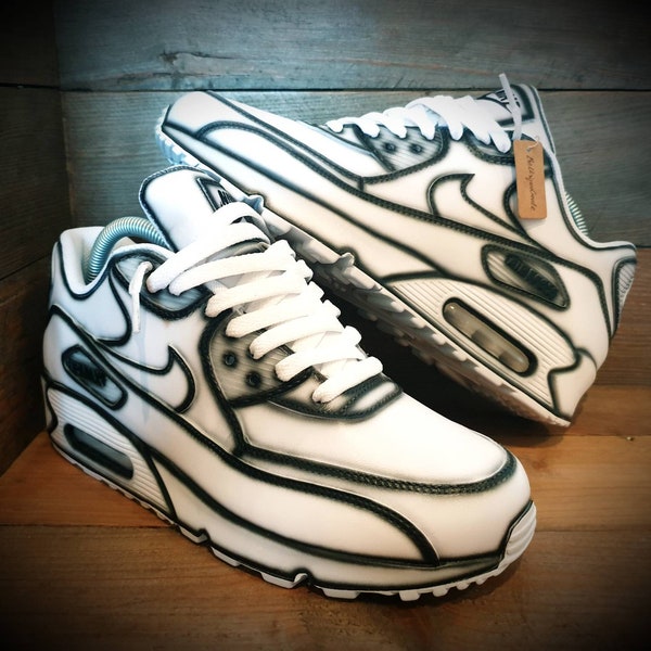 Custom Painted Air Max 90/Sneakers/Shoes/Kicks/Premium/Personalised/White Cartoon