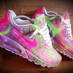 Custom Painted Air Max 90/Sneakers/Shoes/Kicks/Premium/Personalised/Pink-Purple Graffiti