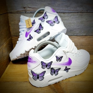 Custom Painted Air Max 90/Sneakers/Shoes/Kicks/Premium/Personalised/Purple Butterfly