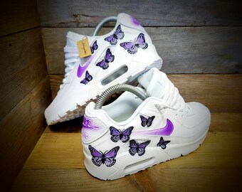 Custom Painted Air Max 90/Sneakers/Shoes/Kicks/Premium/Personalised/Purple Butterfly