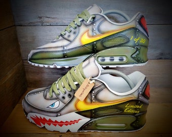 Custom Painted Air Max 90/Sneakers/Shoes/Kicks/Premium/Personalised/Warhawk/Sharks Teeth