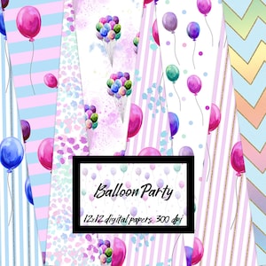 Birthday digital paper, balloon paper, commercial use, seamless patterns, balloon bouquet, celebration, scrapbook paper, pink balloons