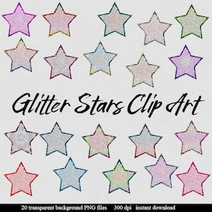キラキラデジタルスタークリップ アート | 星 | レインボー グリッター | クリップ アート | 印刷可能な星 | クリップ アート