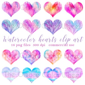 corações em aquarela, clipart em aquarela, dia dos namorados, corações coloridos, adesivos de coração, adesivo de planejador, clipart de coração, png, uso comercial