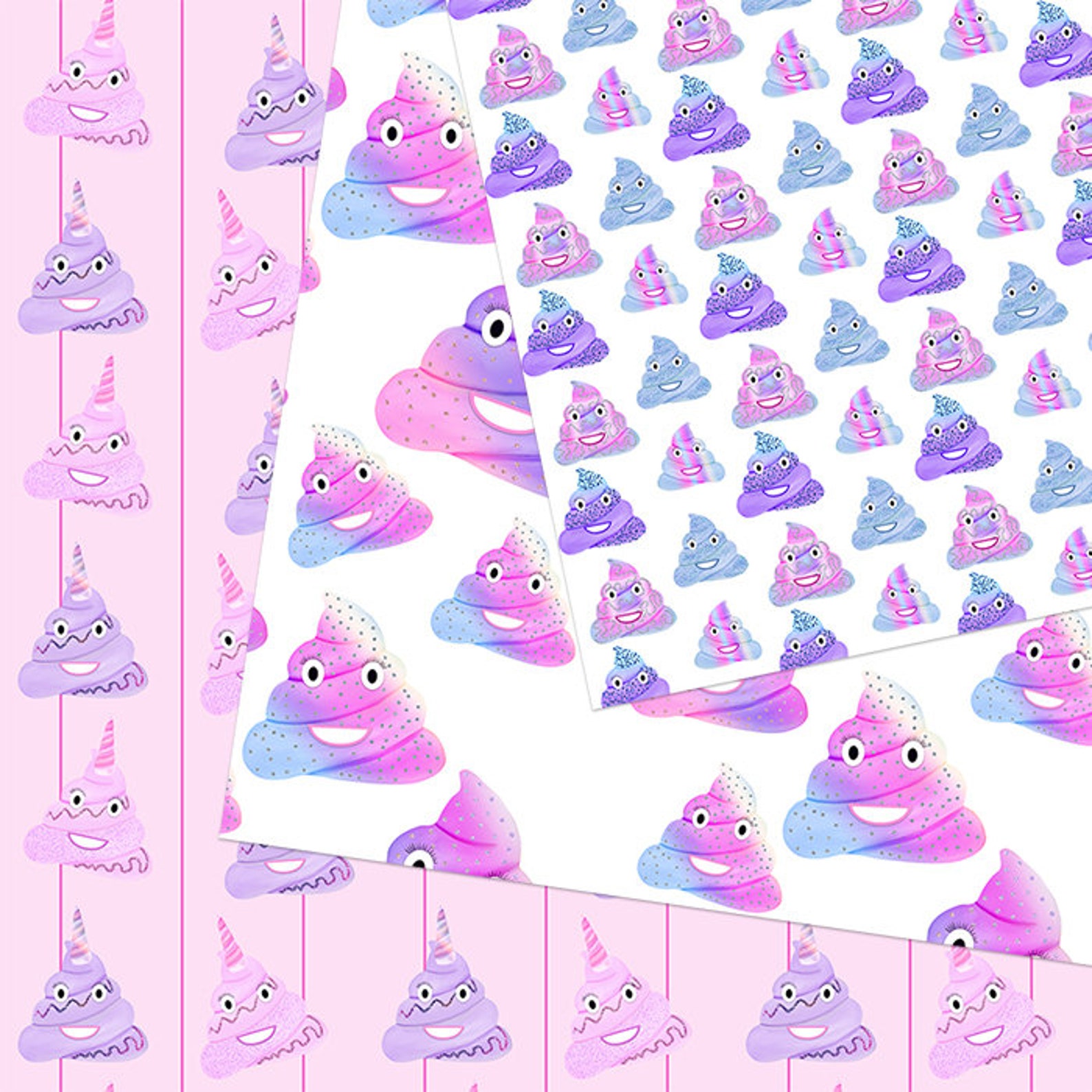Poop Emoji Digital Paper, Unicorn Poo, Emoji Printable, Scrapbook Paper