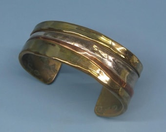 Lazaro Gutierrez Modernist Solid Brass & Sterling Silver Cuff Bracelet