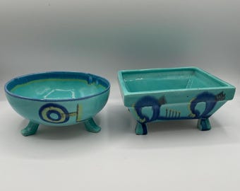 Margarete "Grete" Heymann-Marks ~ 2 cuencos de cerámica ~ Artista Hael Werkstatte Bauhaus