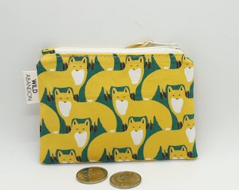 Yellow Foxes Coin Purse -  Travel Accessories - Small Zip Pouch - Credit Card Wallet - Cute Animal Gift - Change Purse - Fox Gift