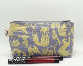 Woodland Wildlife Zip Pouch – Handmade Cotton Makeup Bag