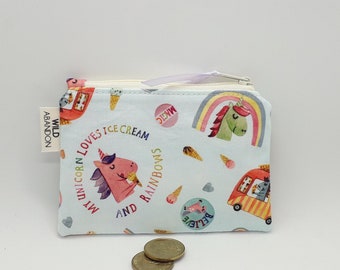 Monedero de unicornios helados - Bolsita de algodón hecha a mano con cremallera