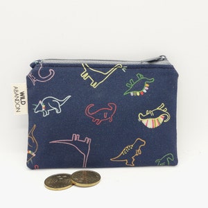 Porte-monnaie dinosaures néon - cadeau mignon - porte-cartes de crédit en tissu bleu - petite pochette à fermeture éclair - accessoires de voyage - porte-monnaie