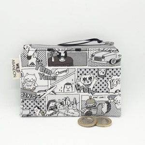 Porte-monnaie Comic Cats - Petite pochette zippée chat kawaii - Porte-cartes de crédit - Kiss Band New York - Cadeau d'accessoires de voyage - Porte-monnaie en tissu