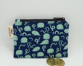 Sea Creatures Coin Purse -  Octopus Travel Accessories - Small Zip Pouch - Squid Credit Card Wallet - Cute Animal Gift - Cthulu Change Purse
