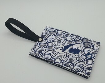 Blue Sharks Luggage Tag: Handmade Travel Baggage Card Holder