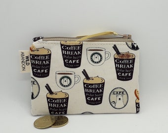 Coffee Shop Bears Coin Purse - Coffee Lover Gift - Small Zip Pouch - Cafe Credit Card Holder - Cute Gift - Travel Accessories