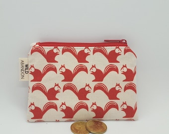 Monedero de ardillas rojas - Animales del bosque - Estuche pequeño kawaii con cremallera - Tarjetero - Regalo bonito - Viaje de bolsillo - Tela de algodón