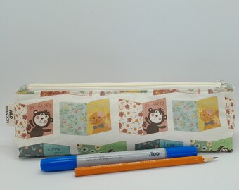 Estuche para lápices con tarjetas de felicitación de animales: bolsa de algodón hecha a mano con cremallera