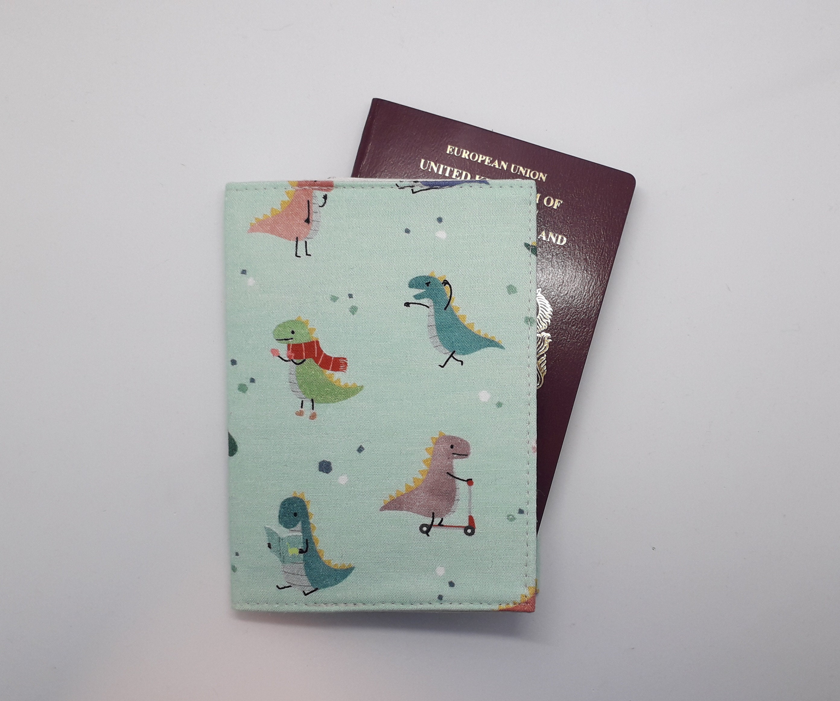 Playful Dinosaurs Passport Cover Mint Green Cute Passport 