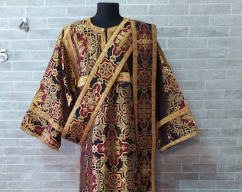 Maroon Protodeacon's stikharion - Deacon's alb - Orthodox Vestment - Deacon's set of vestments - Stikharion
