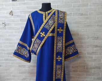 Embroidered Deacon's Vestment with Russian double orar - Protodeacon's orarion - Deacon's sticharion - Deacon's vestments set - Stikharion