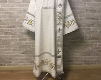 Embroidered Deacon's Vestment with Russian double orar - Protodeacon's orarion - Deacon's sticharion - Deacon's vestments set - Stikharion