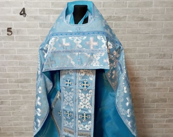 Blue Russian style vestments in brocade - Priest vestments - Clothes for priests - Liturgical vestments - Liturgical garments