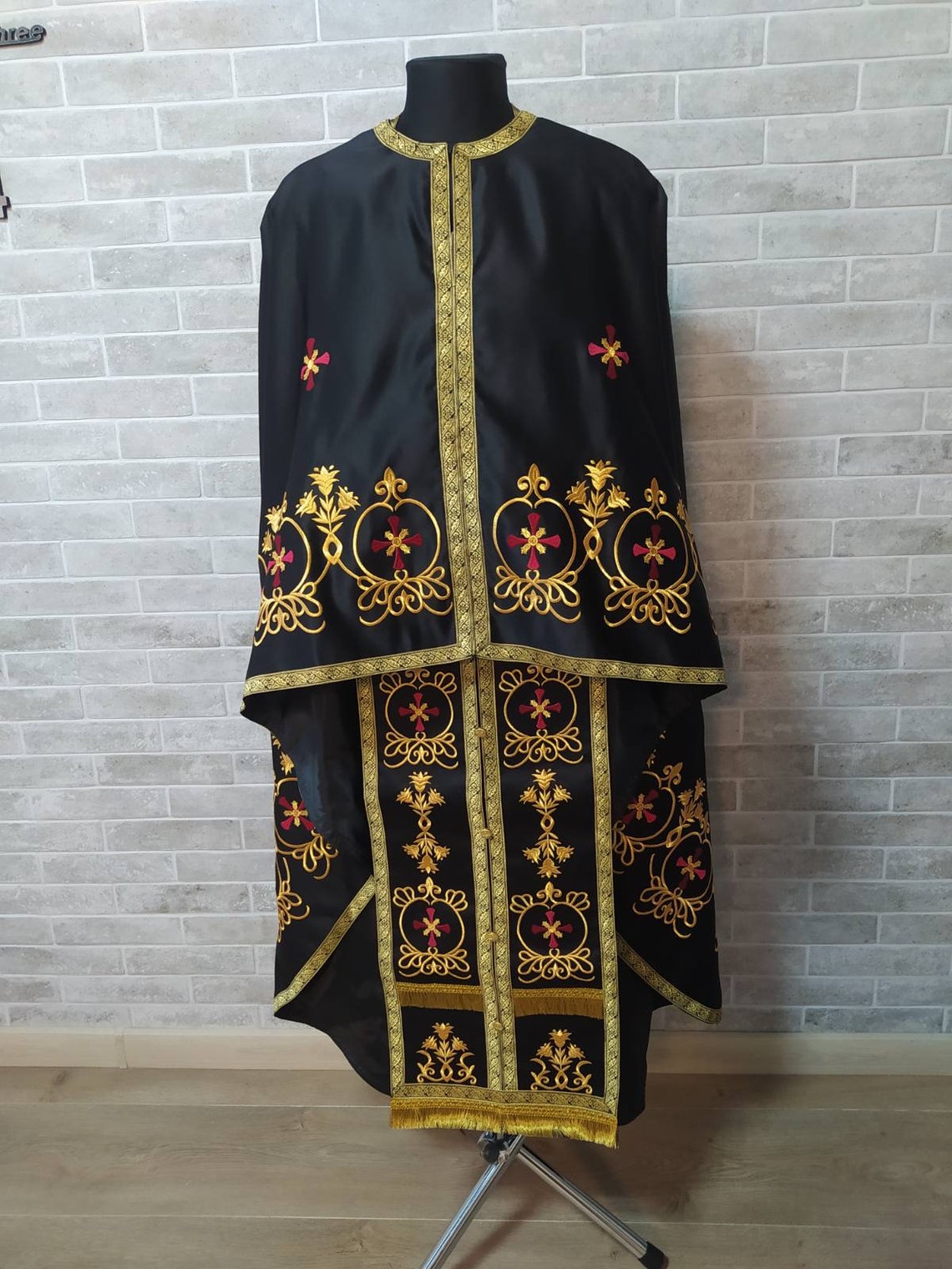 Black Embroidered Priest Orthodox Greek Style Vestment Black Etsy