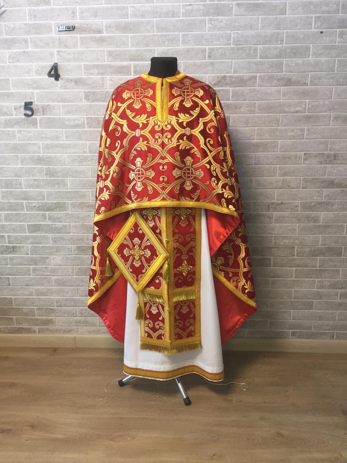 Greek vestment in Athos brocade - Priest robe - Orthodox vestments - Priest vestment - Clothes for priests - Religious cloth