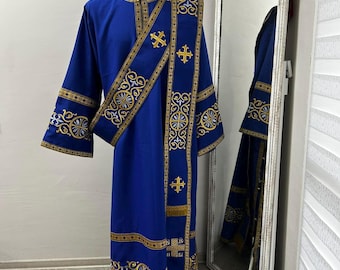Embroidered Deacon's Vestment with Russian double orar - Protodeacon's orarion - Deacon's sticharion - Deacon's vestments set - Stikharion