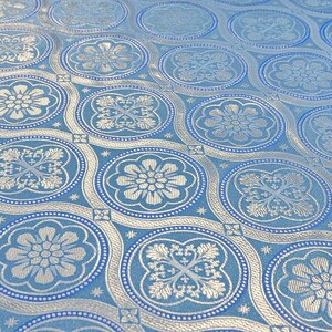 Ostern - Nichtmetallischer griechischer Brokat - Kirchenbrokat - Liturgischer Brokat - Priesterbrokat Light blue + Silver