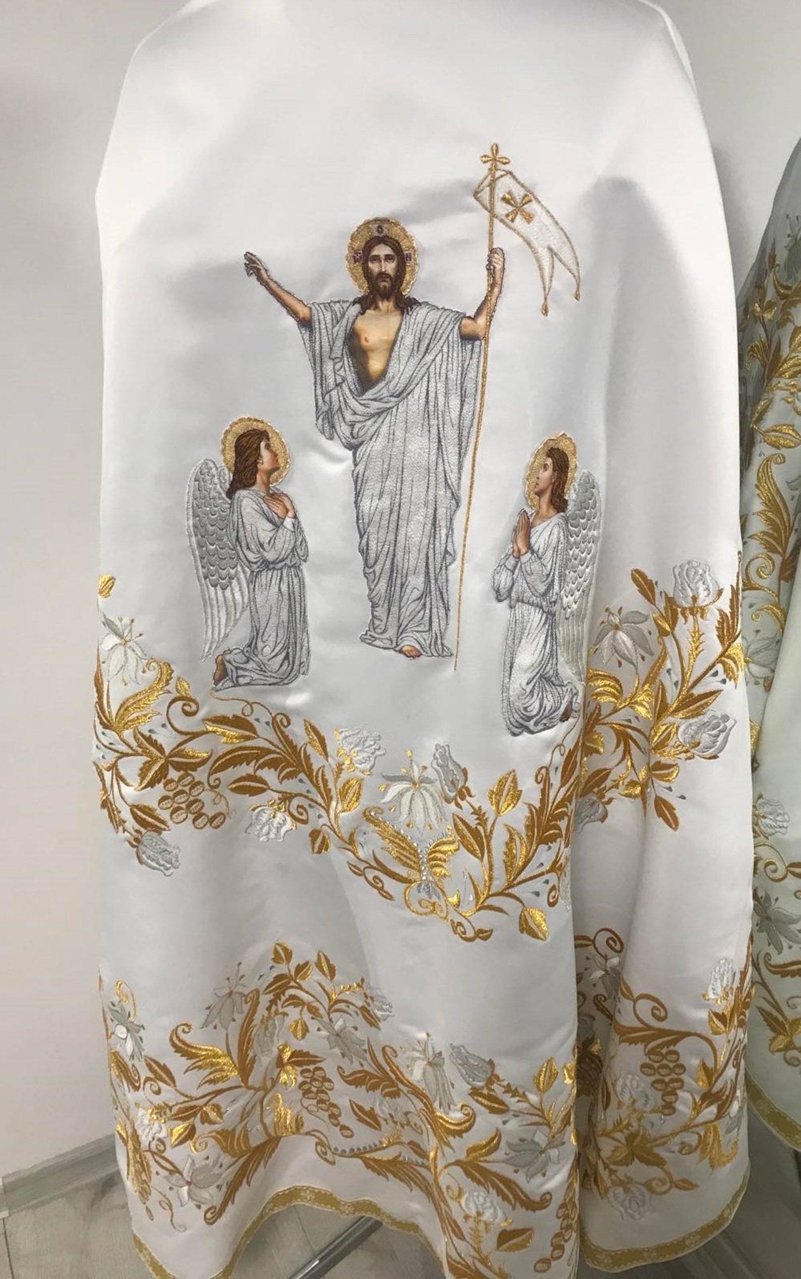 White Liturgical vestment in atlas Priest robe Orthodox Etsy