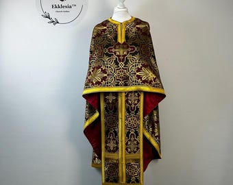 Black&Maroon vestment - Greek vestment in brocade - Priest vestment - Clothes for priests - Liturgical vestments - Liturgical garments
