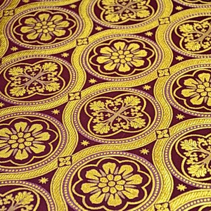 Ostern - Nichtmetallischer griechischer Brokat - Kirchenbrokat - Liturgischer Brokat - Priesterbrokat Violet + Gold