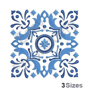 Decorative Blue Quilt Block - Machine Embroidery Design - 3 Sizes