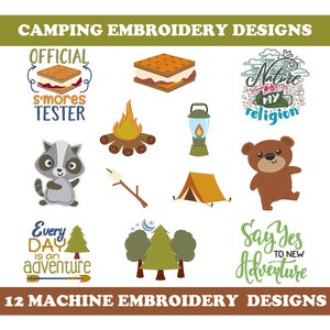 Camping (12 designs) - Machine Embroidery Designs Bundle, Smores, Adventure embroidery, hunting embroidery