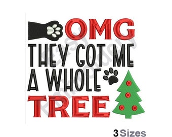 Got Me A Tree - Machine Embroidery Design - 3 Sizes, Christmas design, Cat embroidery, Holiday design, Festive design