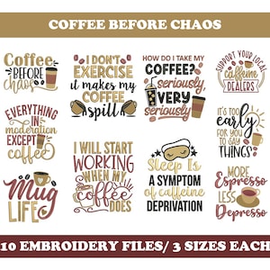 Coffee Before Chaos (10 Designs) - Machine Embroidery Designs Bundle