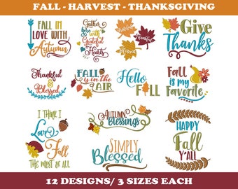 Fall, Harvest, Thanksgiving  (12 Designs) - Machine Embroidery Designs Bundle
