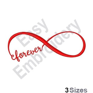 May include: Red infinity symbol with the word "forever" written inside. The design is available in three sizes.