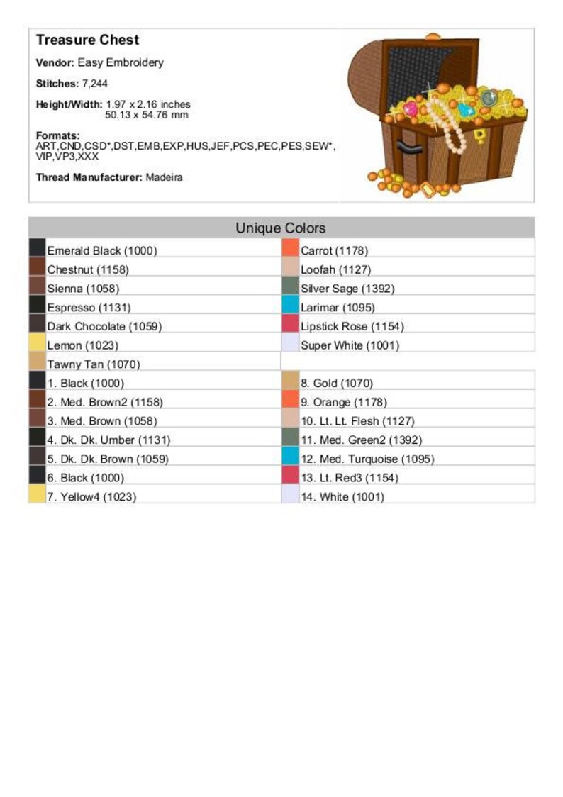 Treasure Chest Machine Embroidery Design Etsy
