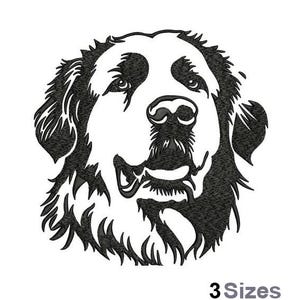 May include: Black and white embroidered design of a Saint Bernard dog's face. The image shows the dog's head in a detailed, stylized illustration. The text "3 Sizes" is at the bottom, indicating size options for the design.